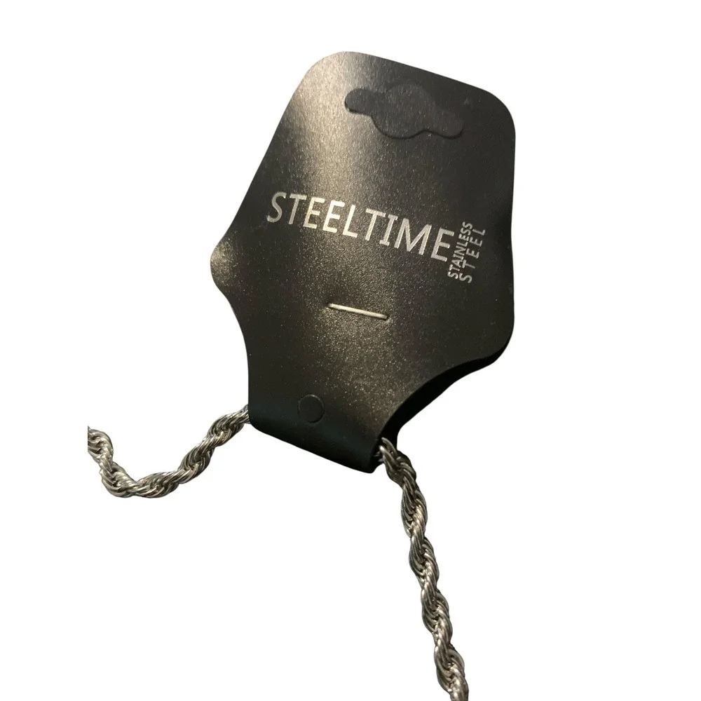 NWT Steeltime Stainless Steel Rope Chain‎ Necklace Silver Tone 22 Inch UNISEX